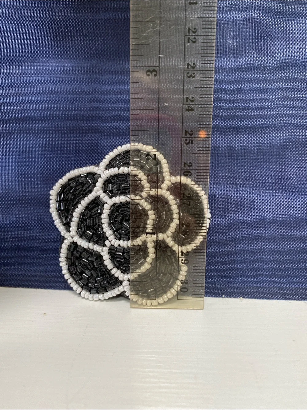 Hand-Beaded Black and White Floral sew on Brooch - Women Jewelry